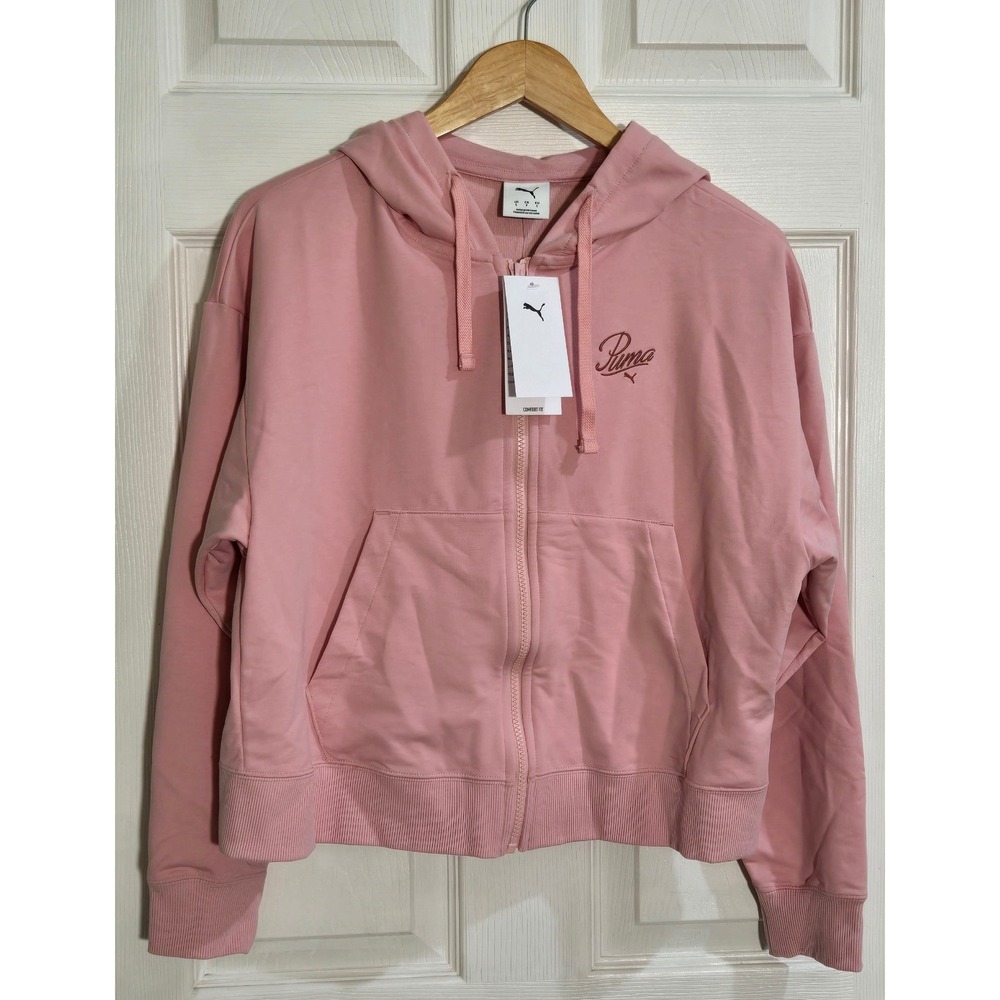 Puma Womens Script FZ Hoodie FT Pink Rosy Outlook Full Zip Sweatshirt 691529 07